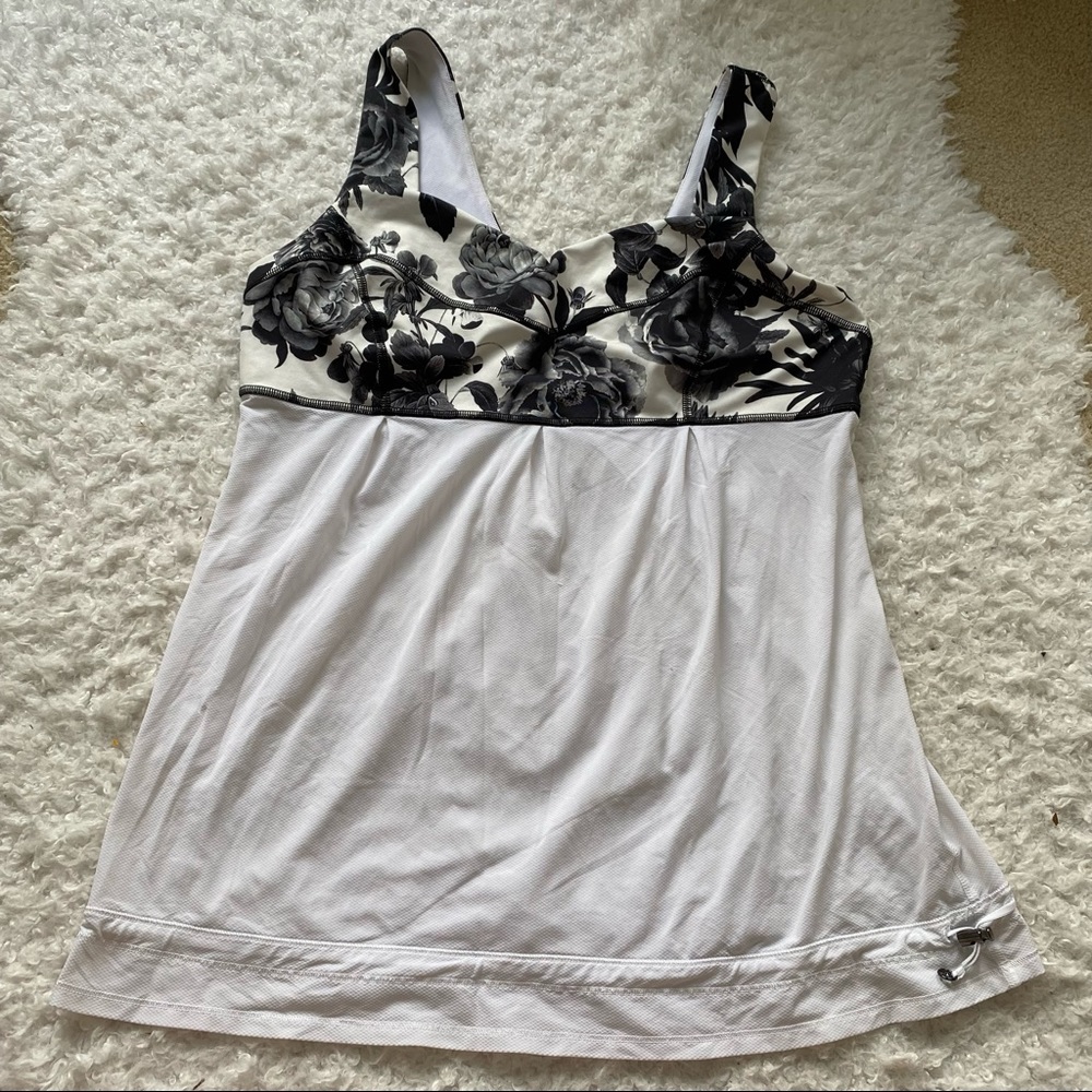Lululemon White & Black Floral Cinch Bottom Tank